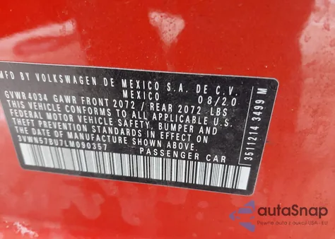 2020 Volkswagen Jetta S/R-Line from USA, damaged, VIN 3VWN57BU7LM090357